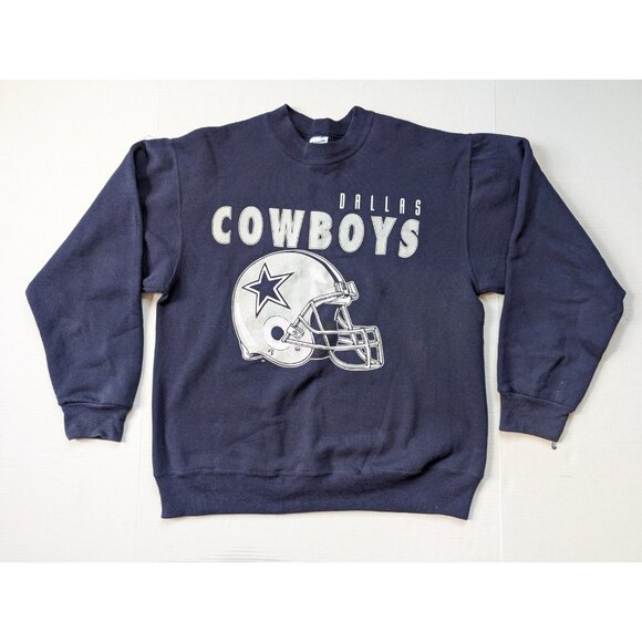 Vintage Dallas Cowboys Sweatshirt Mens Large 90s NFL Helmet Hanes Blue Pullover - Picture 1 of 7